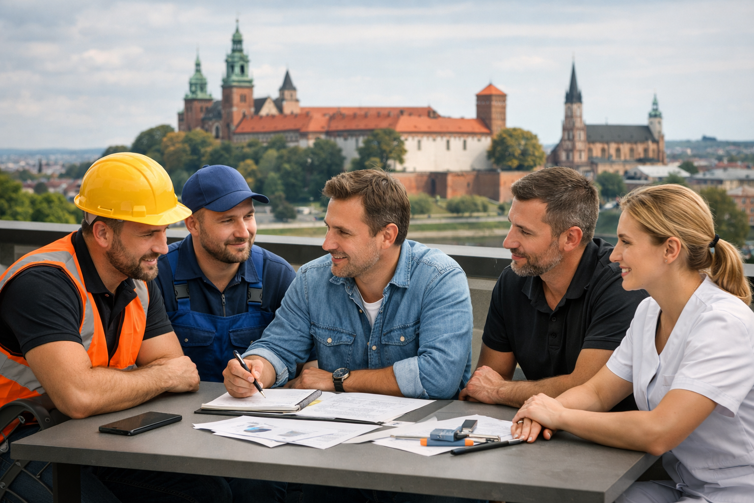 Mieszkaniec Krakowa rozmawiający z lokalnymi specjalistami
